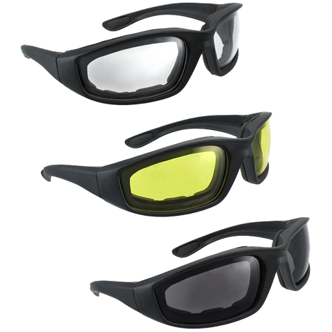3 Pair Motorcycle Riding Glasses Smoke Clear Yellow
