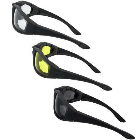 3 Pair Motorcycle Riding Glasses Smoke Clear Yellow