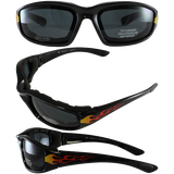 Birdz Eyewear Oriole Padded Motorcycle Glasses with Flame Design