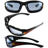 Birdz Eyewear Oriole Padded Motorcycle Glasses with Flame Design