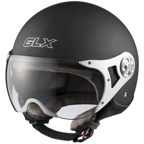 GLX Copter Style Open Face Motorcycle Helmet (Matte Black Small)